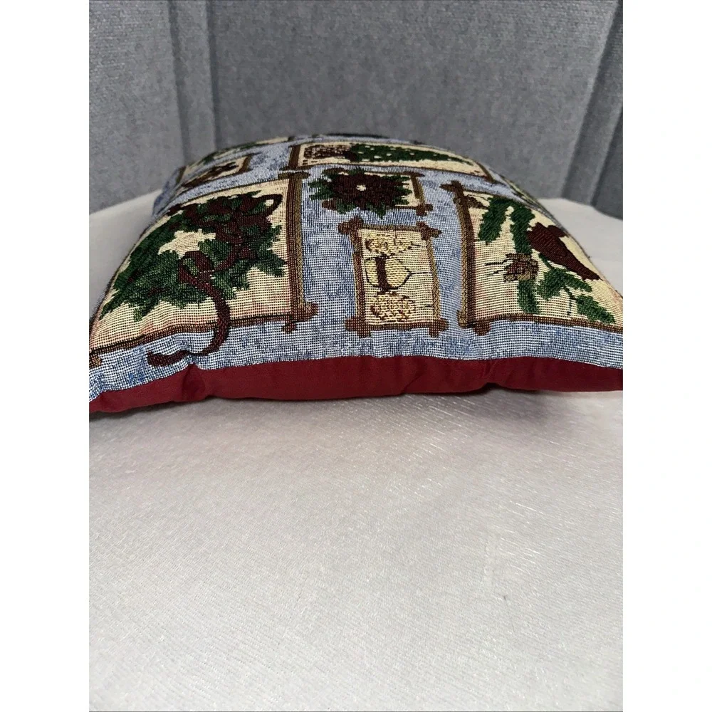 Holiday Tapestry Pillow Festive Christmas‎ Wreath Tree & Cardinal 14.5 X 14.5